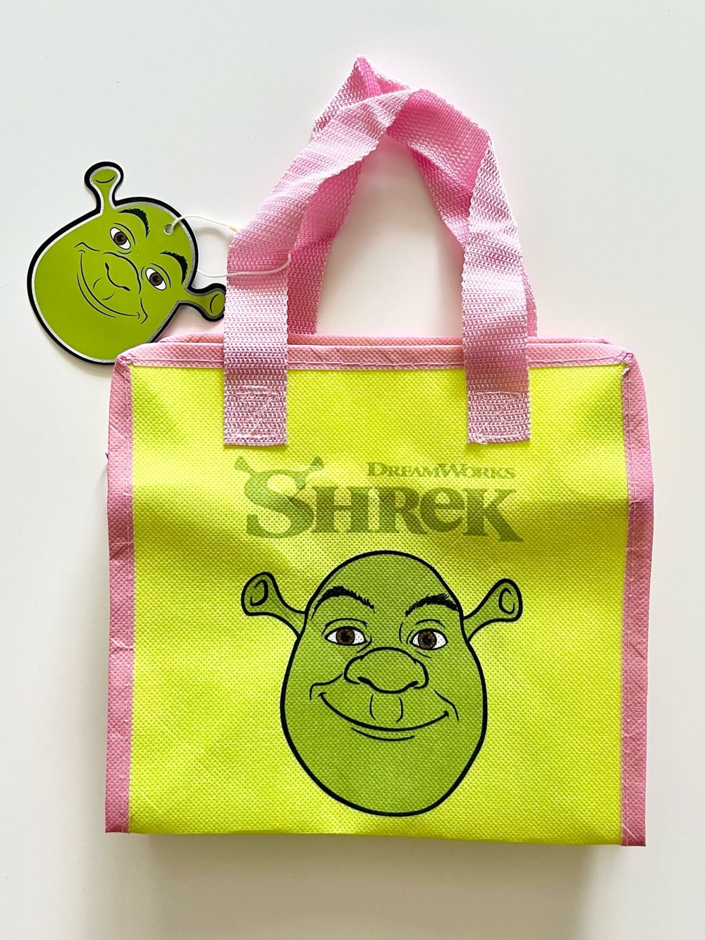 NWT RARE Universal DreamWorks Shrek & Donkey Green Pink Zip Reusable Tote Bag